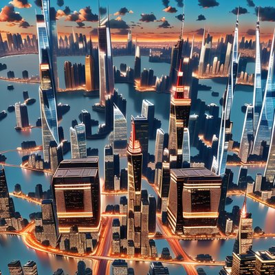 Futuristic Skyscraper Cityscape QR Code for Posters