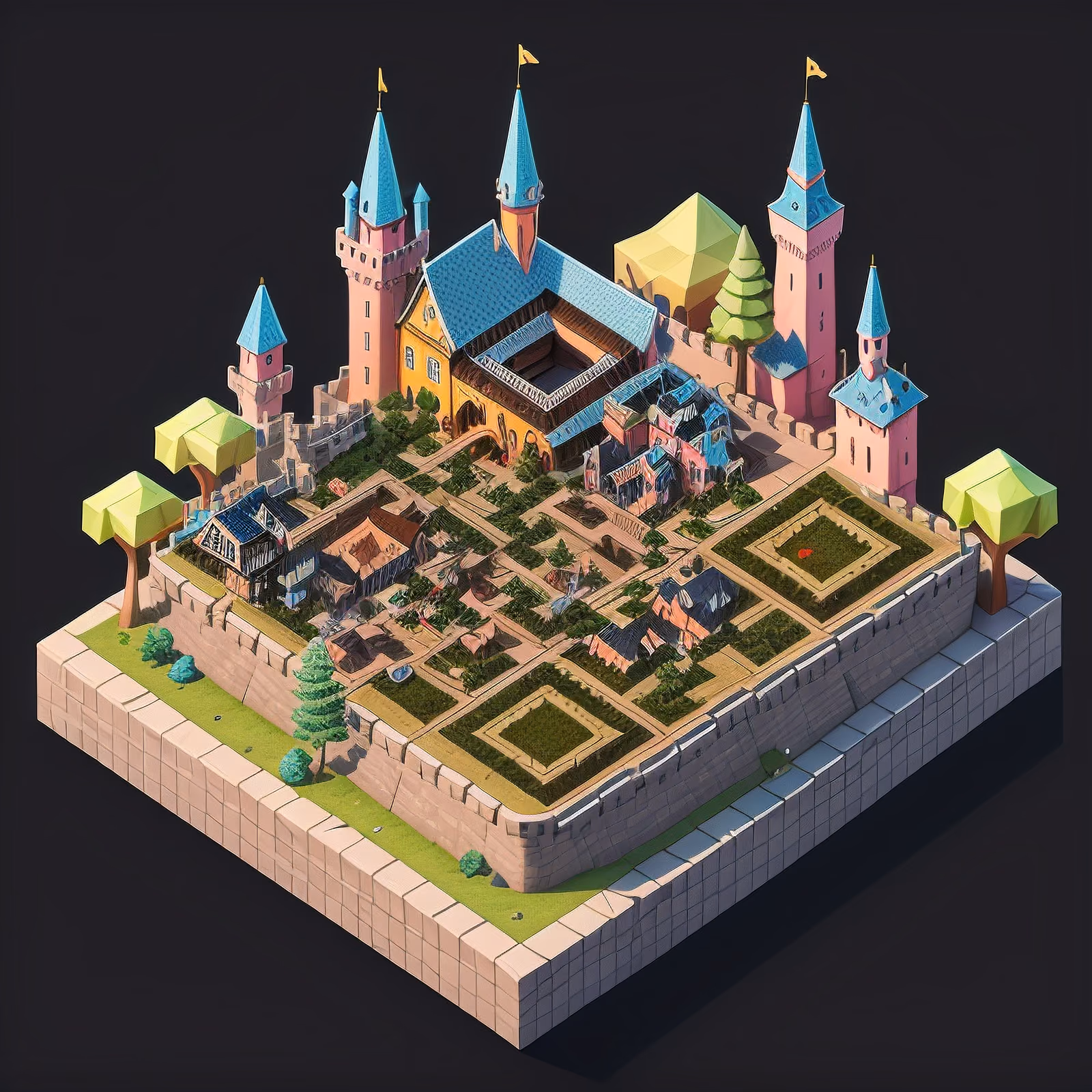 Isometric Low Poly Castle Town QR Code for Posters — image 1