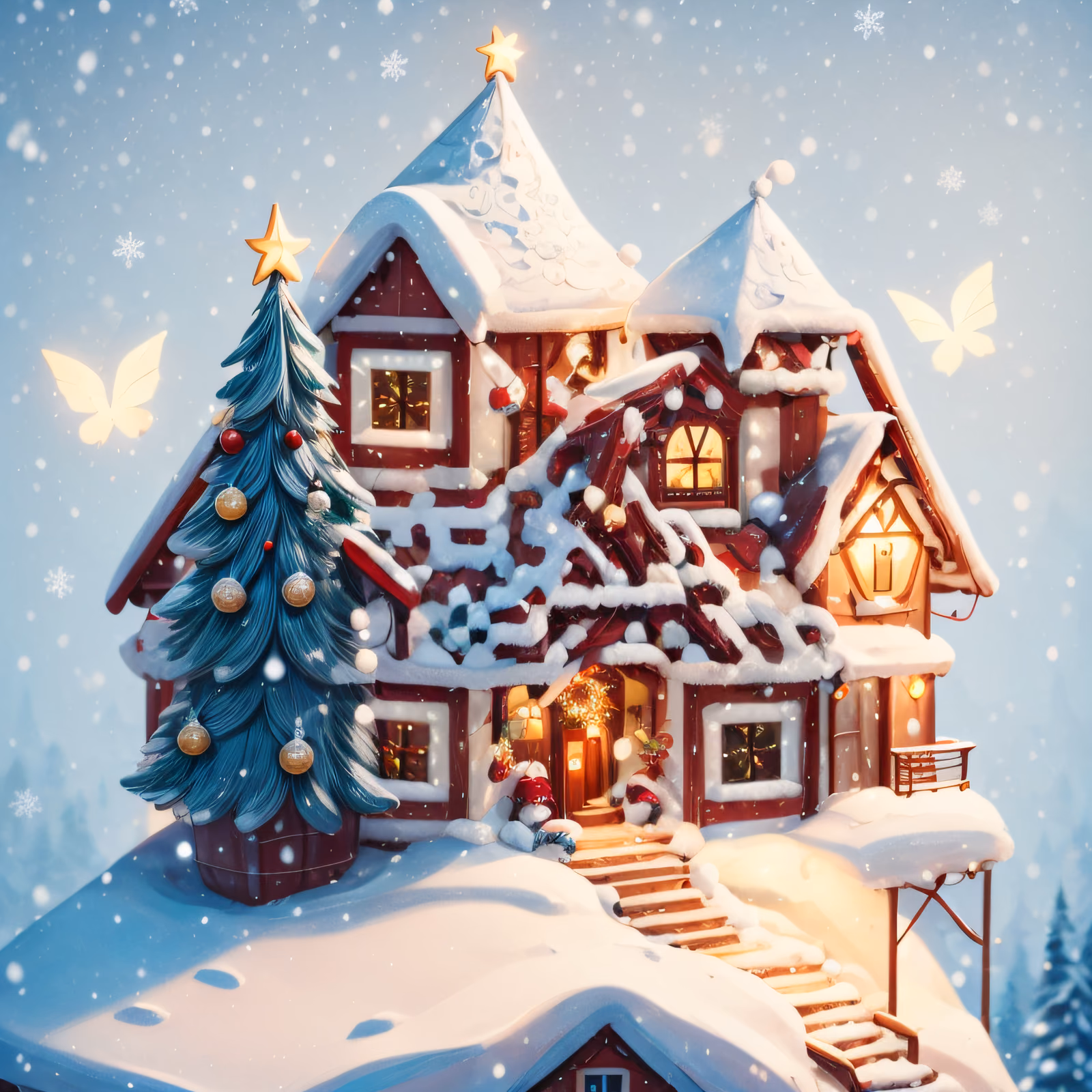 Snowy Christmas Cottage 3D Christmas Tree QR Code for Greeting Cards — image 1