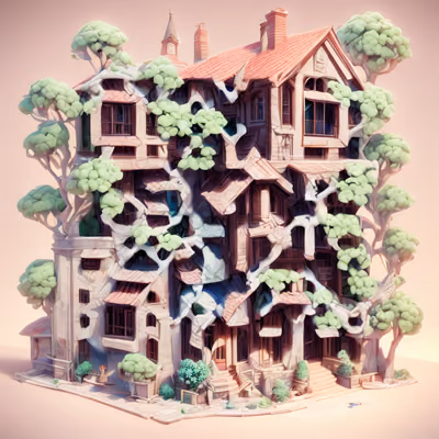 Treehouse Mansion 3D Render QR Code Art — image 1