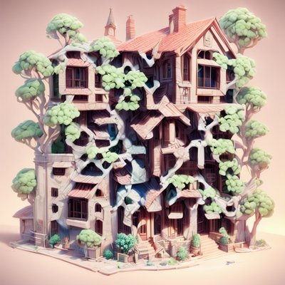 Treehouse Mansion 3D Render QR Code Art