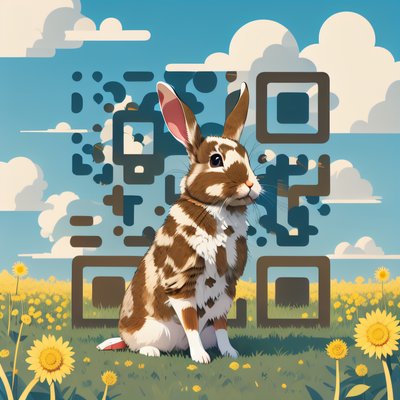 Rabbit in Dandelion Field Vector QR Code for Posters
