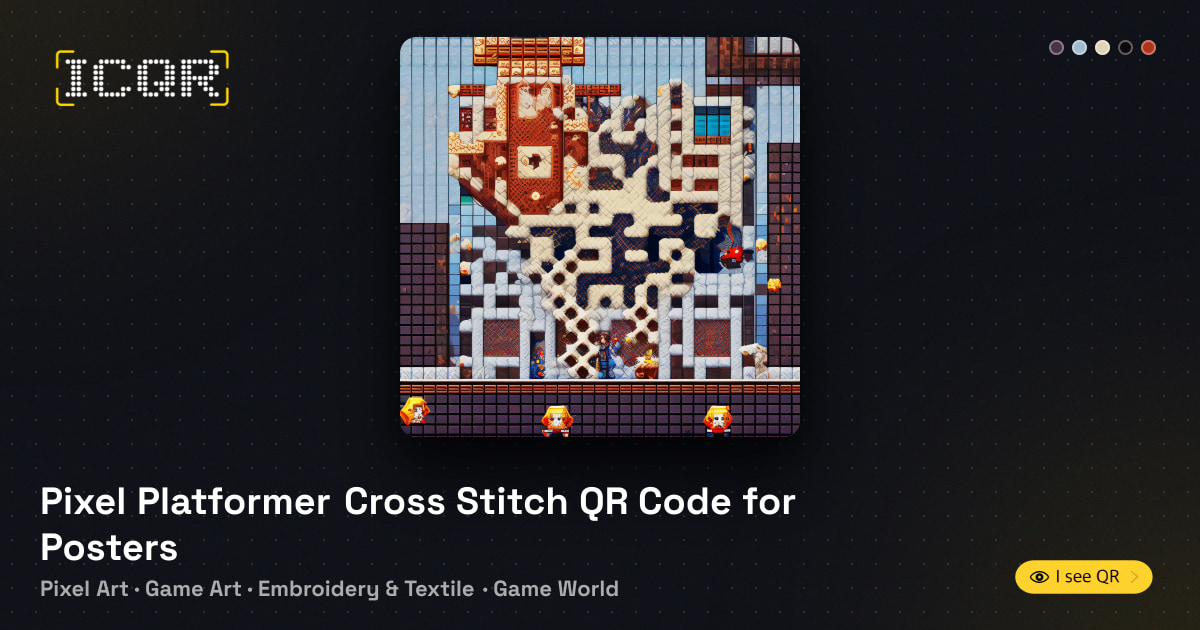 Pixel Platformer Cross Stitch QR Code for Posters • ICQR