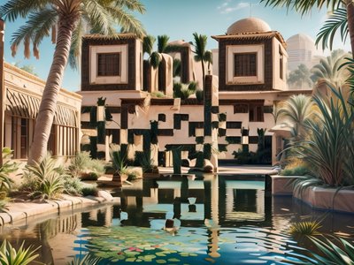 Palm Courtyard Oasis Photoreal QR Code for Posters
