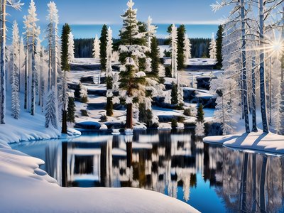 Заснеженный лес и замёрзшее озеро: фотореалистичный QR-код