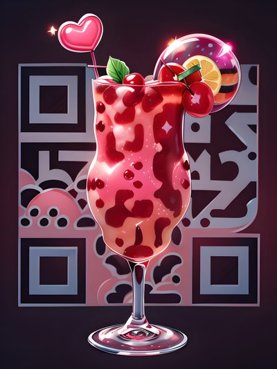 Cherry Mocktail Cartoon QR Code for Restaurant Menus