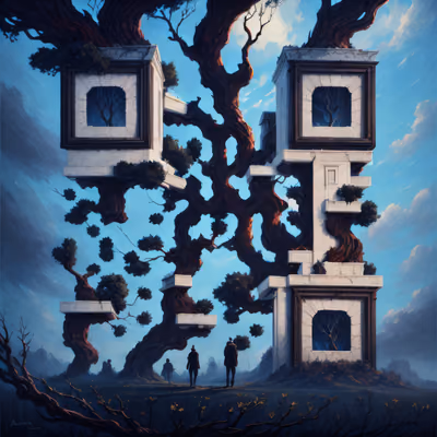 Surreal Tree Towers Matte Painting QR Code Art — image 1