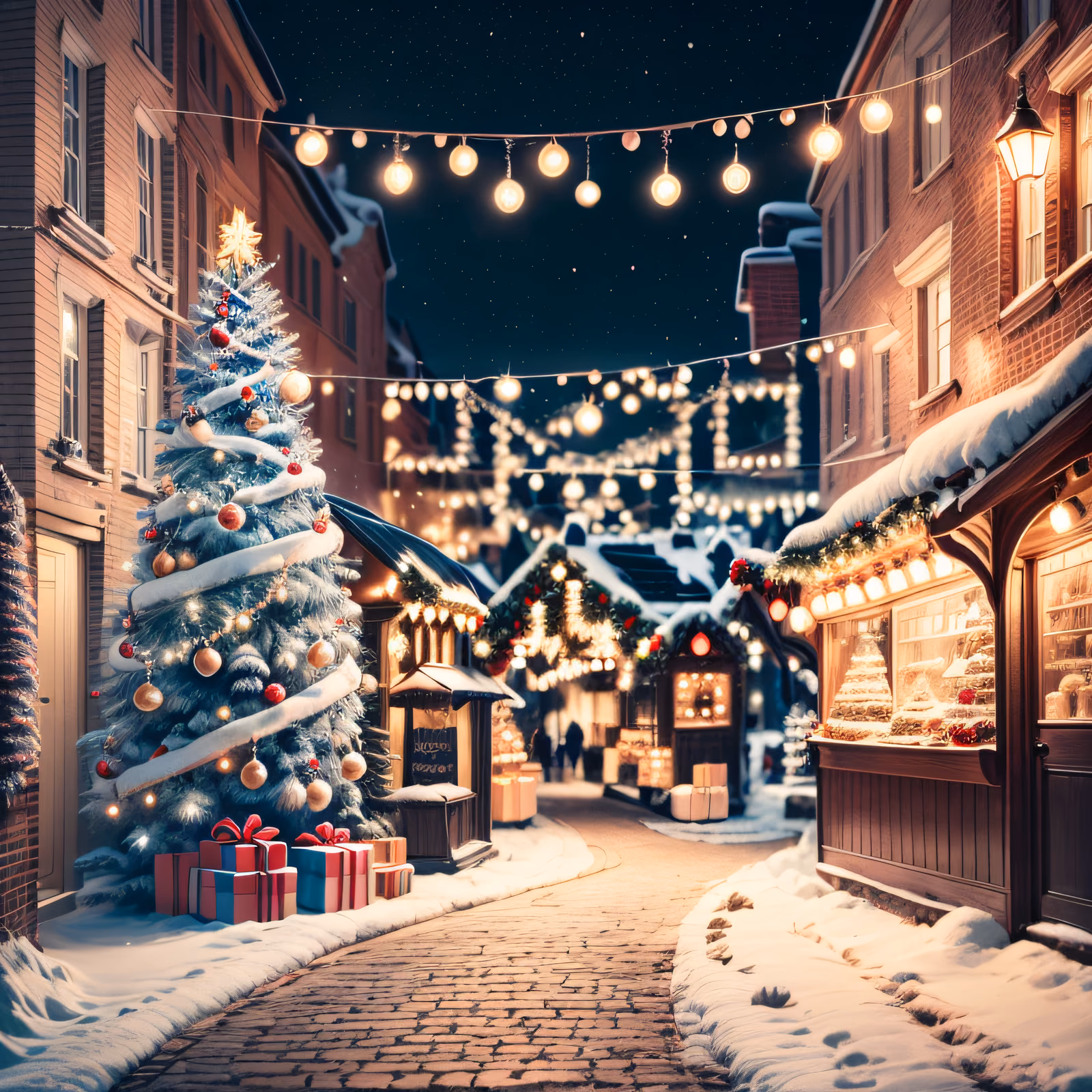 Christmas Market Night Street QR Code for Greeting Cards — image 1