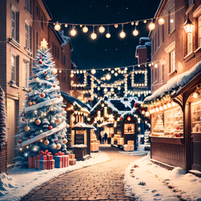 Christmas Market Night Street QR Code for Greeting Cards — image 1