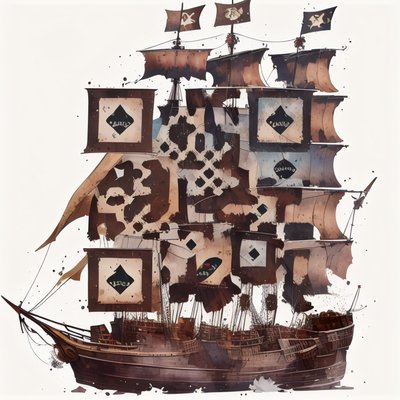 Pirate Ship Vector Watercolor QR Code for Stickers