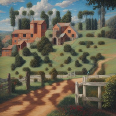 Countryside Village Oil Painting QR Code Art