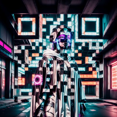 Masked Cyberpunk Model QR Code for Posters
