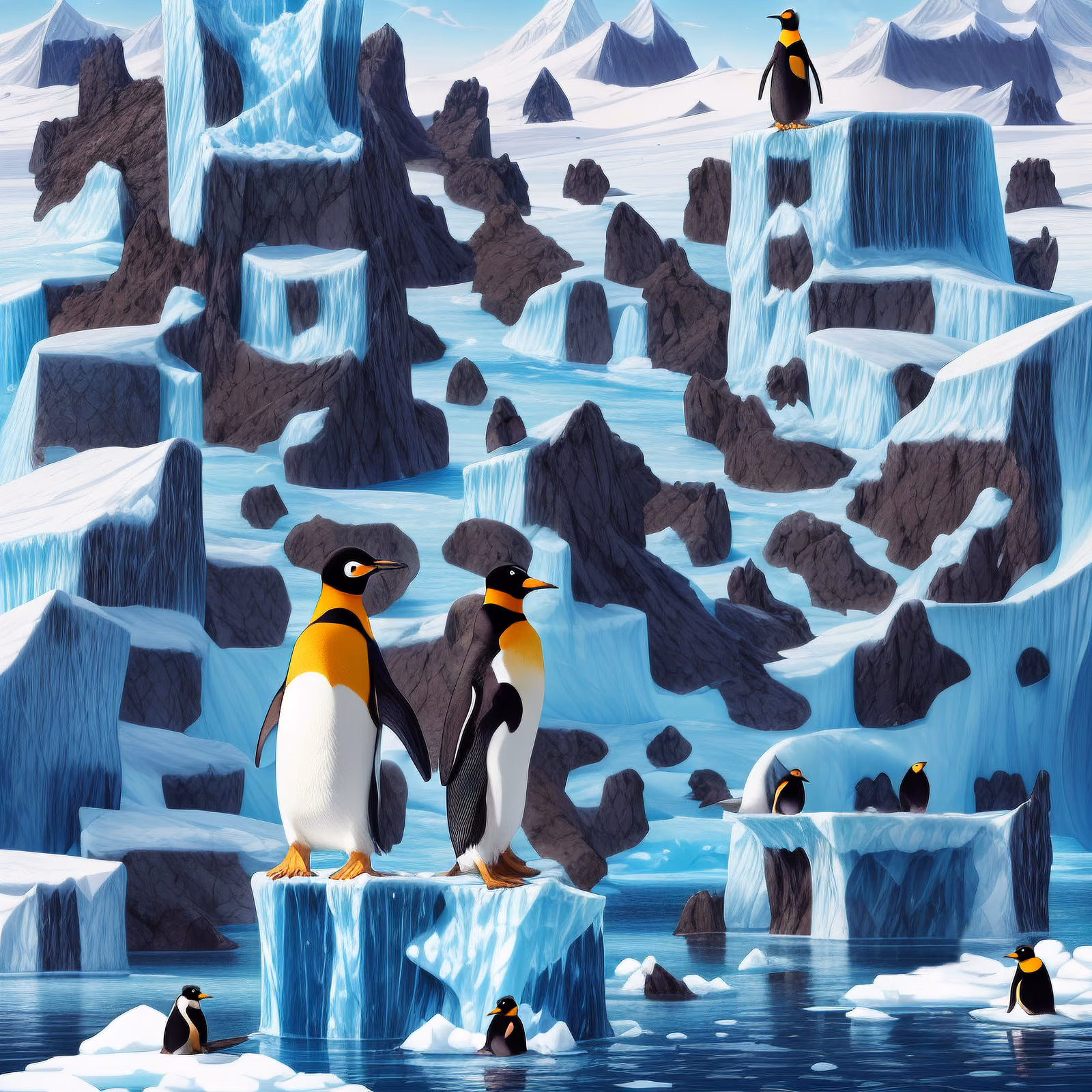 Penguins on Icebergs Polar Illustration QR Code for Posters — image 1