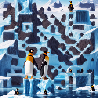 Penguins on Icebergs Polar Illustration QR Code for Posters — image 1