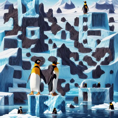 Penguins on Icebergs Polar Illustration QR Code for Posters