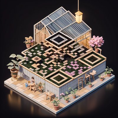 Isometric Greenhouse Cafe 3D QR Code Art