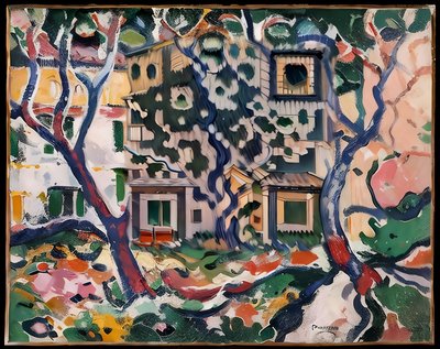 House Behind Trees Oil Painting QR Code Art