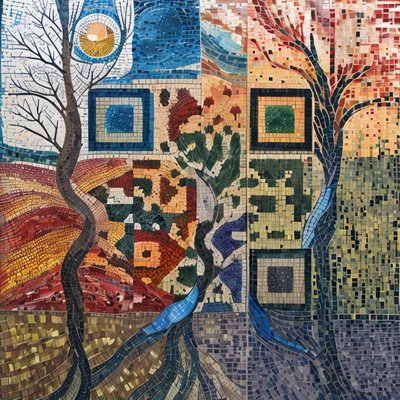 Four Seasons Tree Mosaic QR Code Art