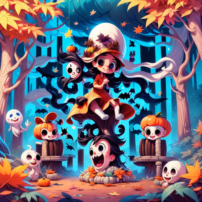 Halloween Witch and Ghosts Cartoon QR Code for Event Invitations — image 1