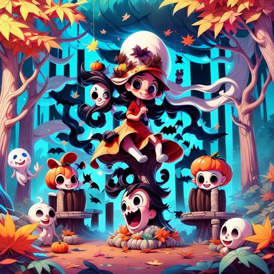 Halloween Witch and Ghosts Cartoon QR Code for Event Invitations