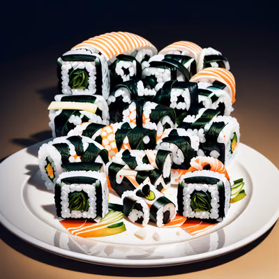 Роллы суши на тарелке: 3D QR-код для меню ресторанов — изображение 1