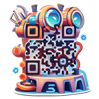 Retro Tech Machine Vector QR Code for Stickers