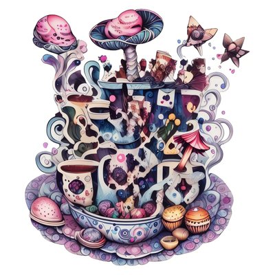 Surreal Teacup Mushroom Sticker QR Code for Stickers