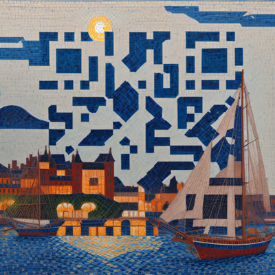 Harbor Sailboat Moonlit Mosaic QR Code Art — image 1