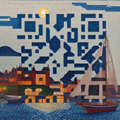 Harbor Sailboat Moonlit Mosaic QR Code Art