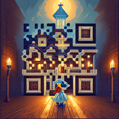 Постер с QR-кодом: пиксельный особняк с привидениями — изображение 1
