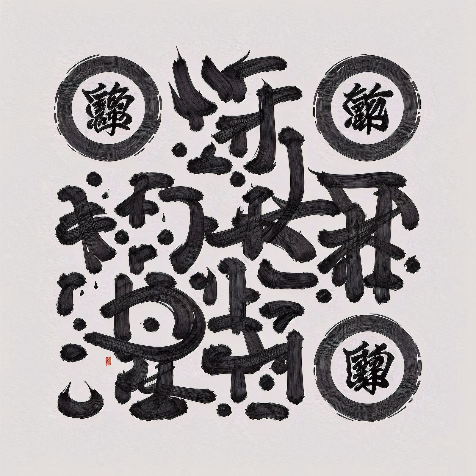 Japanese Brush Calligraphy Ink Emblem QR Code Art — image 1