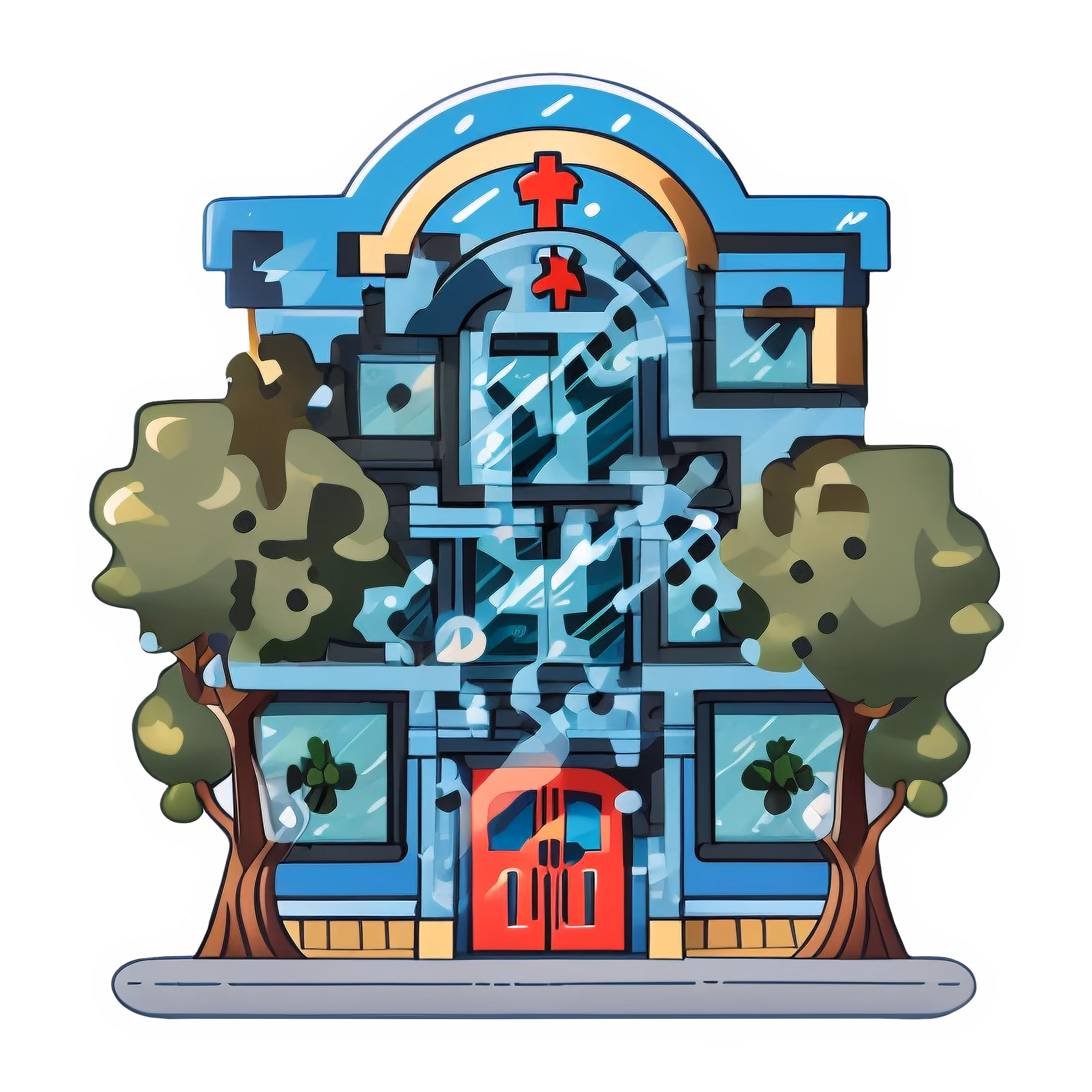 Здание больницы, векторная наклейка: QR-код — изображение 1