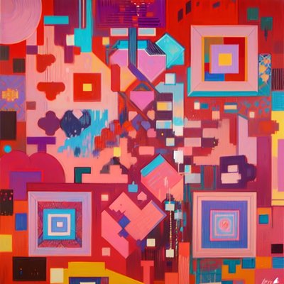 Pink Blue Squares Abstract QR Code Art
