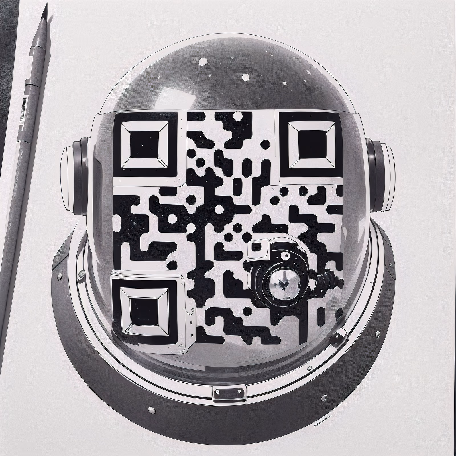 Astronaut Helmet Ink Drawing QR Code for Posters — image 1