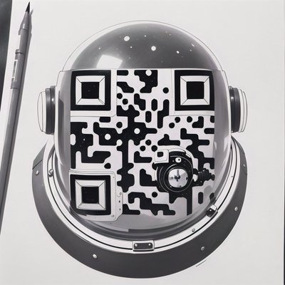 Astronaut Helmet Ink Drawing QR Code for Posters