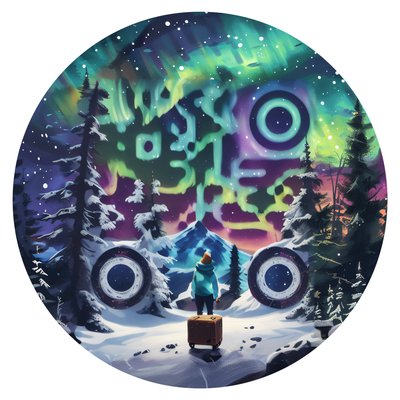 Northern Lights Traveler Digital Painting QR Code for Stickers