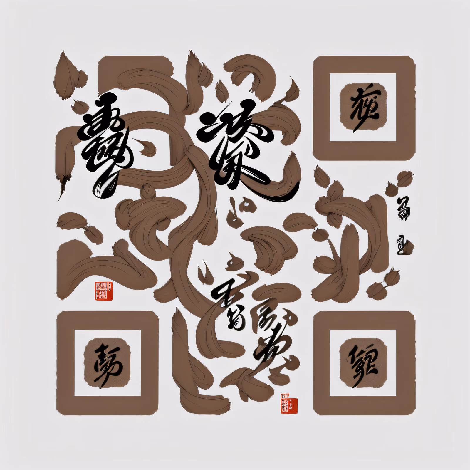 Коричневая тушь и каллиграфия кистью: QR-код — изображение 1