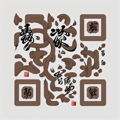 Коричневая тушь и каллиграфия кистью: QR-код