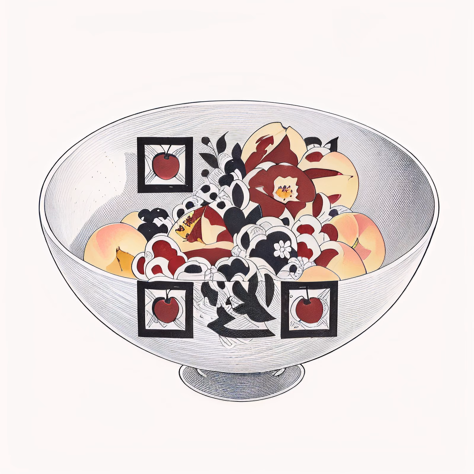 水果盘钢笔画二维码艺术,适用于餐厅菜单 — 图片 1