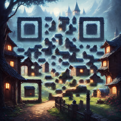 Misty Fantasy Village Matte Painting QR Code Art — image 1
