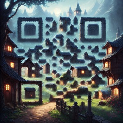 Misty Fantasy Village Matte Painting QR Code Art