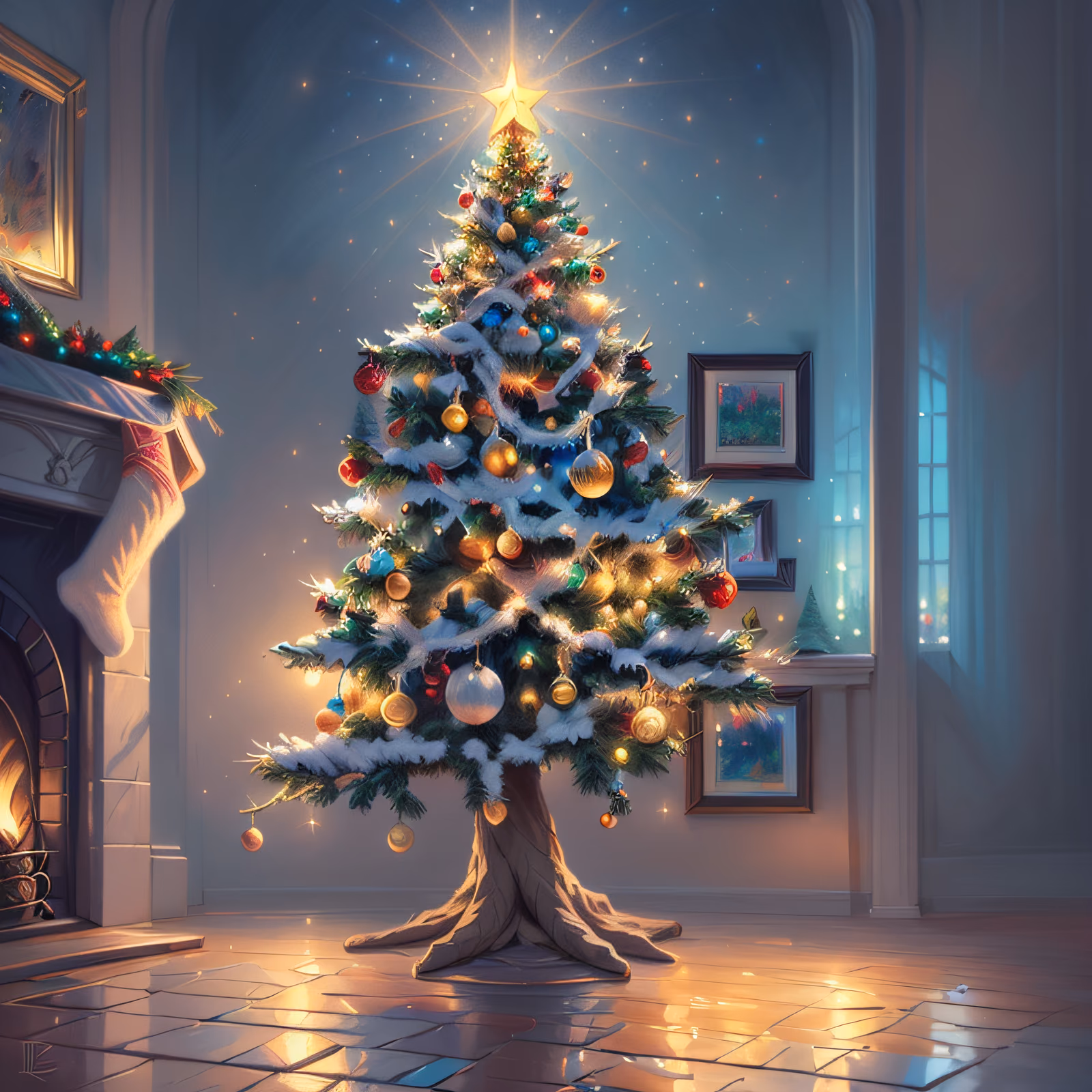 Glowing Christmas Tree Digital Painting Interior QR Code for Greeting Cards — image 1