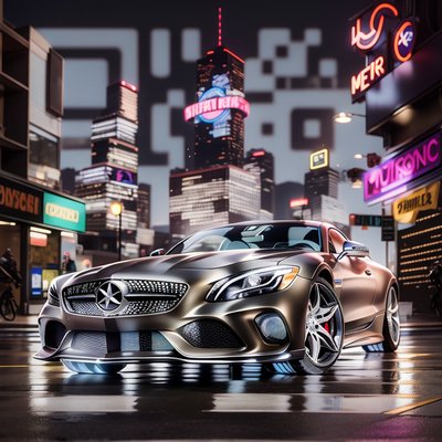 Neon City Sports Car Cyberpunk QR Code for Posters