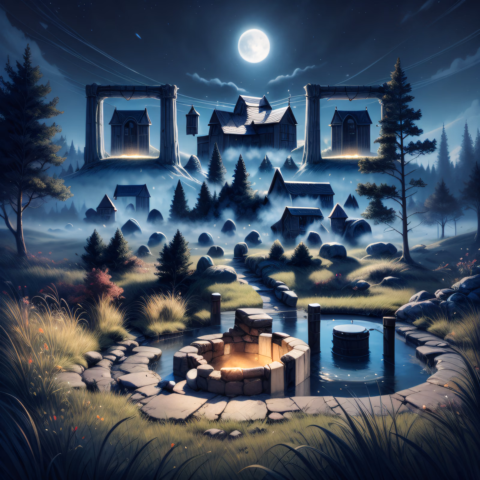 Moonlit Fantasy Well Digital Painting QR Code Art — image 1