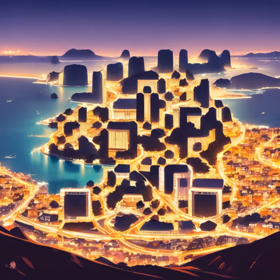 Coastal City Night Skyline QR Code Art — image 1