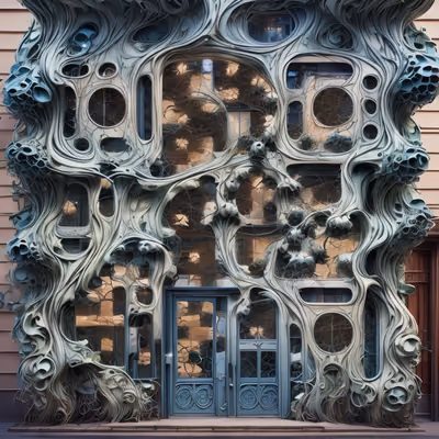 Organic Art Nouveau Building Entrance QR Code Art — image 1