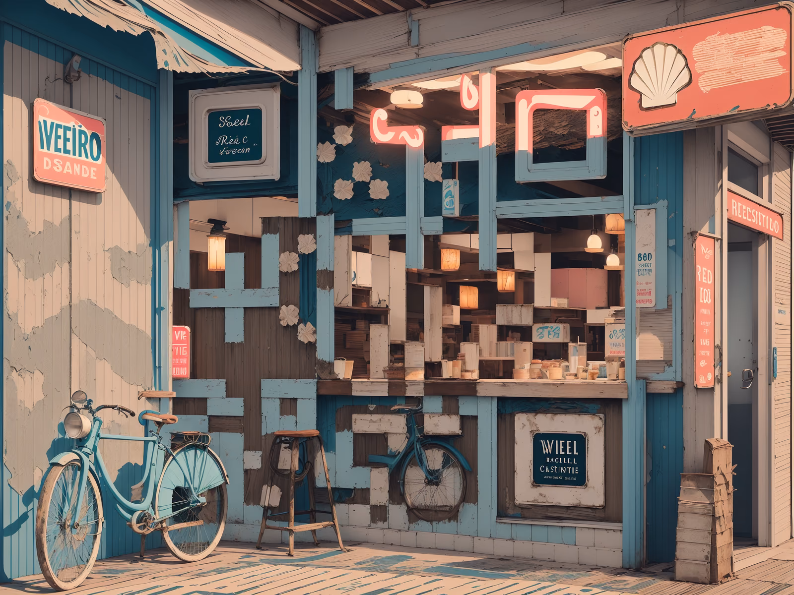 Retro Coastal Diner Illustration QR Code for Restaurant Menus — image 1