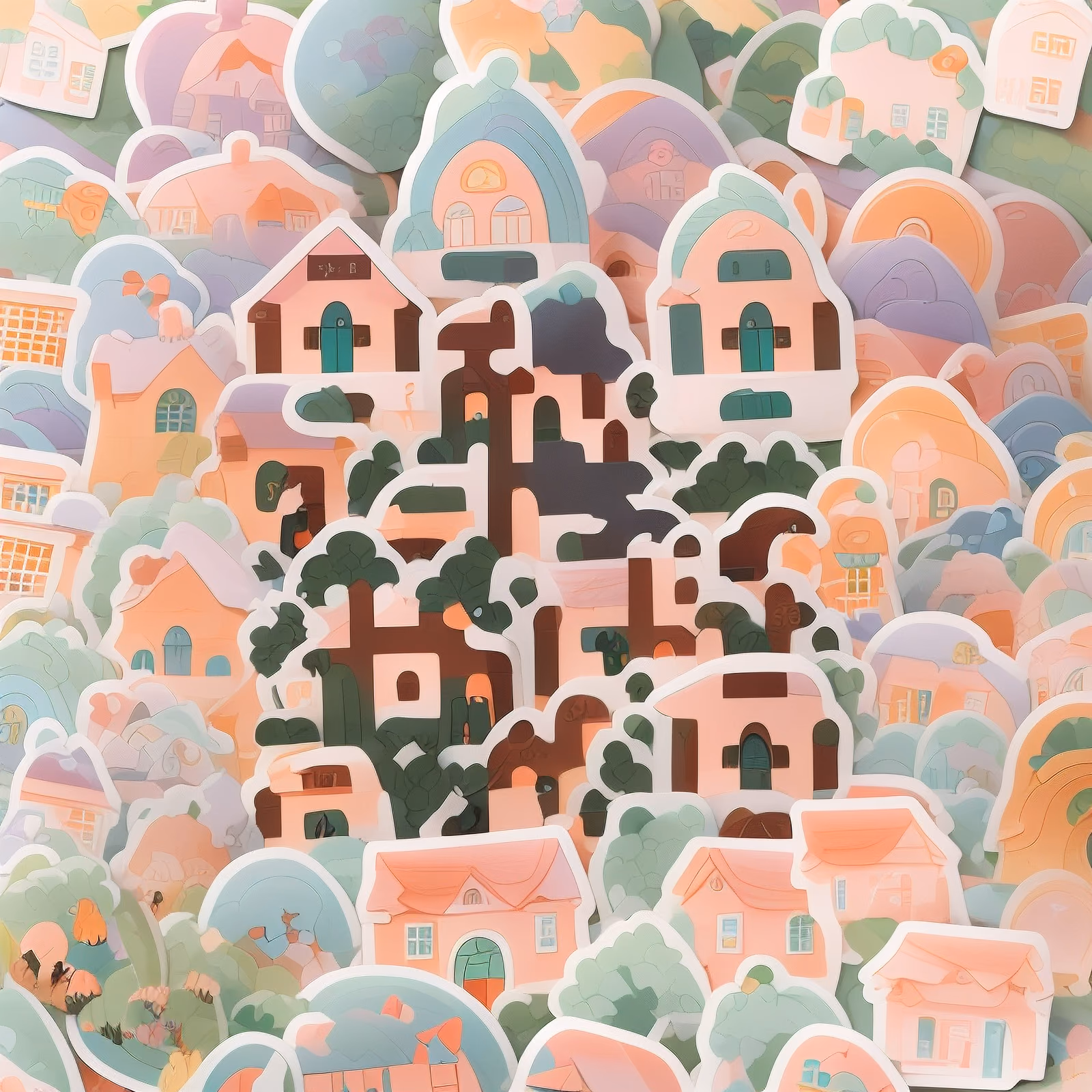 Пастельная деревня в стиле стикербомбинга: QR-код для наклеек — изображение 1