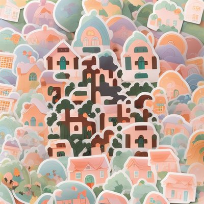 Pastel Village Sticker Bomb QR Code for Stickers