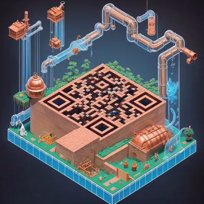 Изометрический диорама-пивоварня из меди, QR-код для постеров — изображение 1